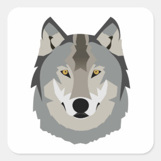 Cute and Cool Grey Wolf Face, Illustrated Animal Square Sticker