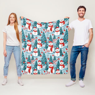 Cute and Cosy Snowman Christmas Fleece Blanket