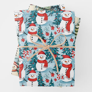 Cute and Cosy Snowman Christmas Wrapping Paper Sheet