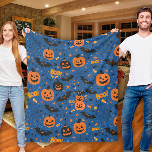 Cute And Cozy Black Orange And Blue Halloween Fleece Blanket