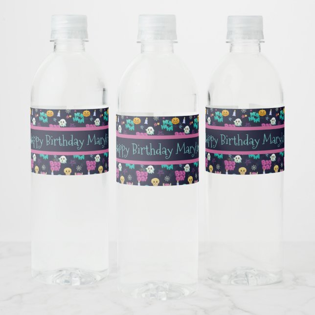 CUTE AND CREEPY HALLOWEEN BIRTHDAY WATER BOTTLE LABEL (Bottles)