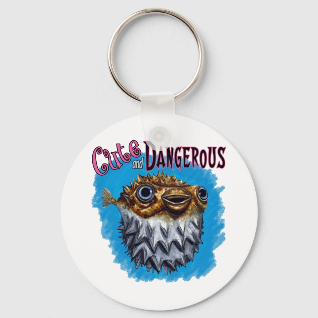 Cute And Dangerous Puffer Fish Blue Key Ring (Front)