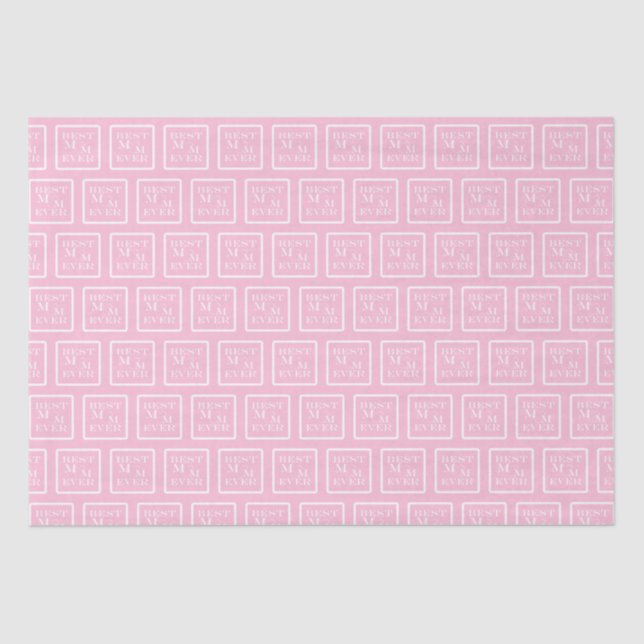 Cute and Elegant "Best Mum Ever" White Heart Pink Tissue Paper (Front)