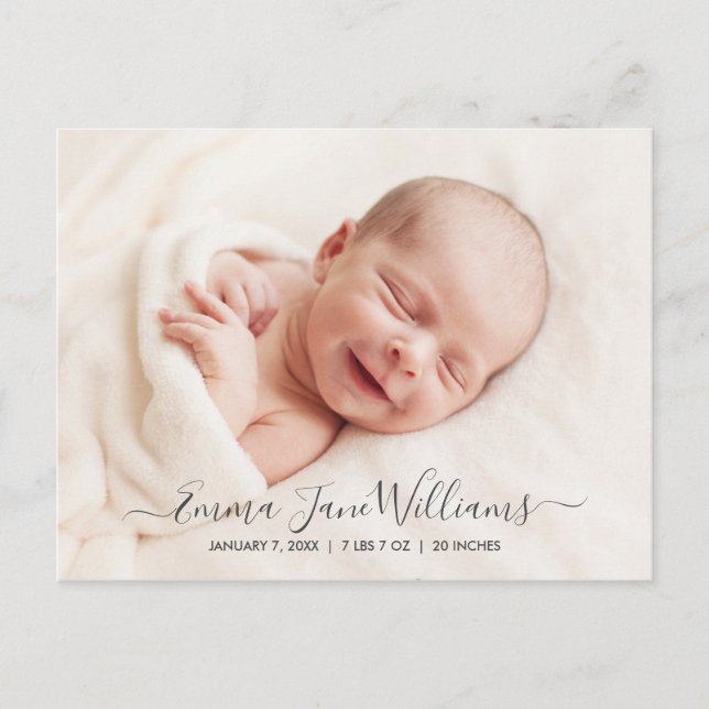Cute and Elegant Birth Announcement Photo Postcard (Front)