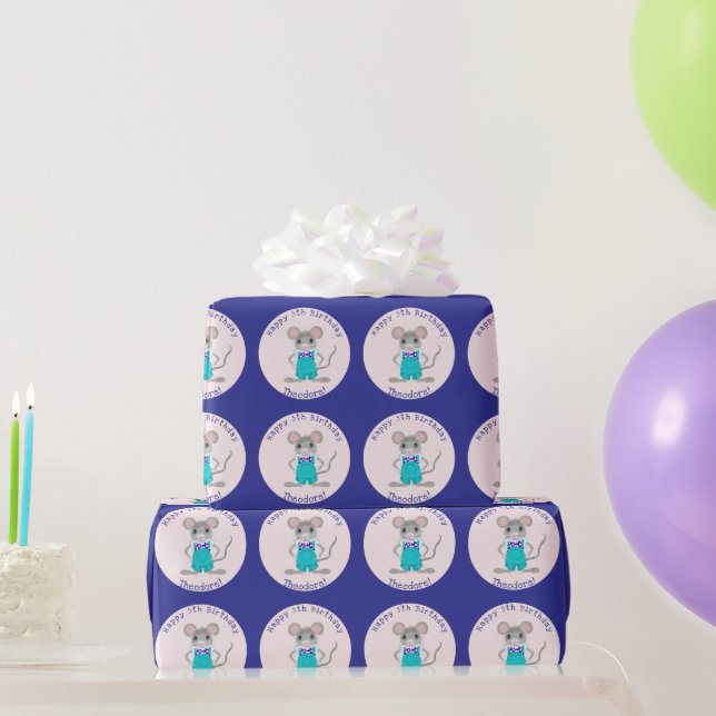 Cute and elegant little mouse custom Birthday Wrapping Paper (Party Gifts)