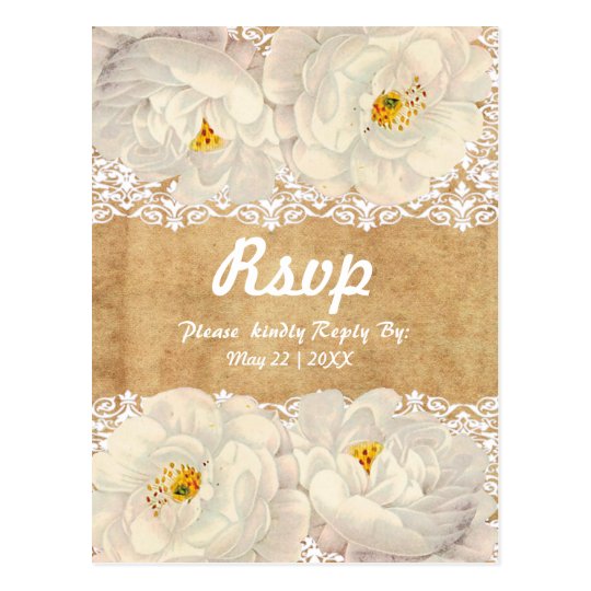 Cute and elegant white roses and lace postcard