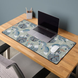 Cute and fancy grey foxes and flowers pattern desk mat