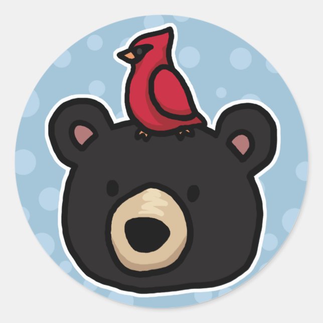 Cute and Friendly Bear and Cardinal Classic Round Sticker (Front)
