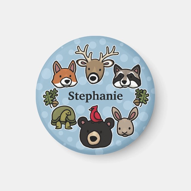 Cute and Friendly Forest Animals, Add Child's Name Magnet (Front)