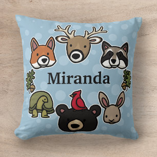 Cute and Friendly Forest Animals, Add Your Name Cushion