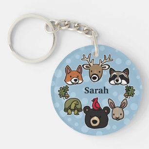 Cute and Friendly Forest Animals, Add Your Name Key Ring
