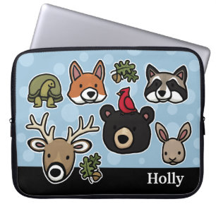 Cute and Friendly Forest Animals, Add Your Name Laptop Sleeve