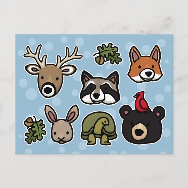 Cute and Friendly Forest Animals Postcard (Front)