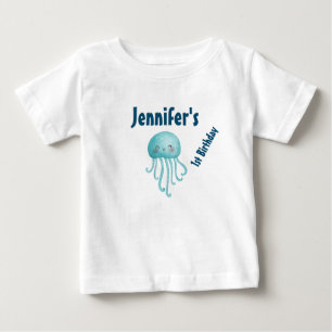 Cute and Fun Blue-Green Jellyfish Birthday Baby T-Shirt