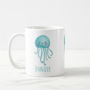 Cute and Fun Blue-Green Jellyfish Coffee Mug