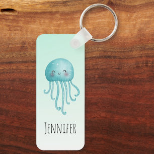 Cute and Fun Blue-Green Jellyfish Key Ring