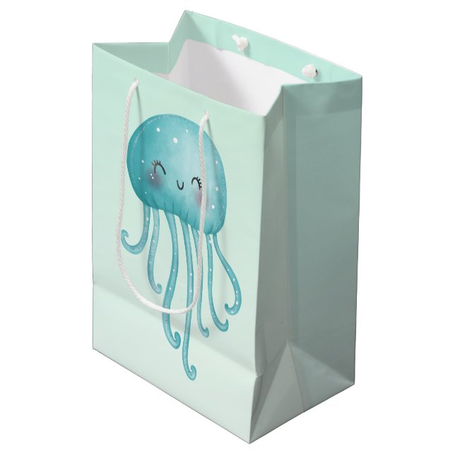 Cute and Fun Blue-Green Jellyfish Medium Gift Bag (Front Angled)
