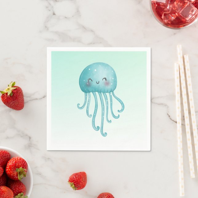 Cute and Fun Blue-Green Jellyfish Napkin (Insitu)