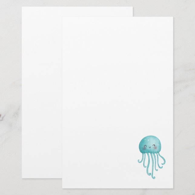 Cute and Fun Blue-Green Jellyfish Stationery (Front/Back)