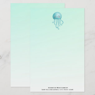 Cute and Fun Blue-Green Jellyfish Stationery