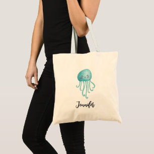 Cute and Fun Blue-Green Jellyfish Tote Bag
