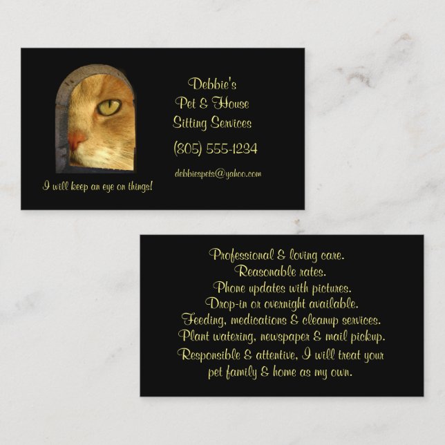 Cute and Fun House and Pet Sitting Business Busine Business Card (Front/Back)