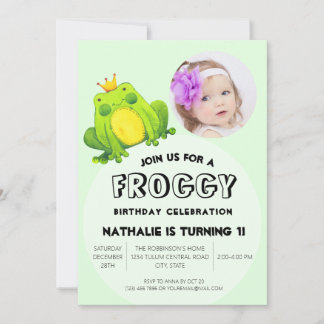 Cute and Fun Modern Abstract Kids Frog Birthday Invitation