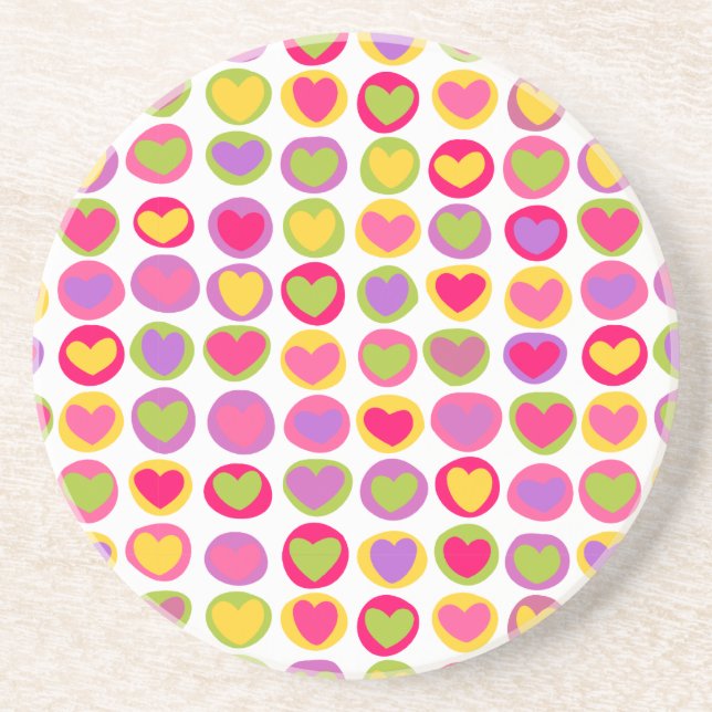Cute and Fun Multicolor Valentine's Day Hearts  Coaster (Front)