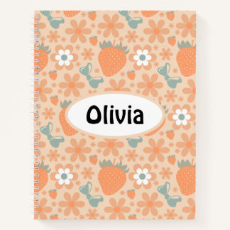 Cute and Fun Pastel Retro Floral and Strawberry Notebook