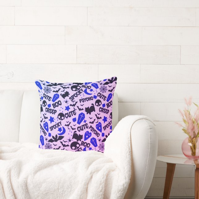 Cute and Fun Purple, Blue and Black Halloween Cushion (Couch)