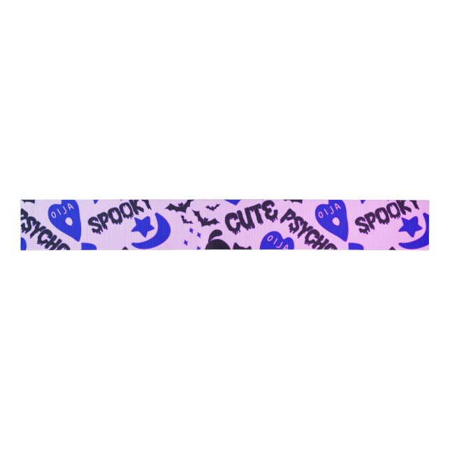 Cute and Fun Purple, Blue and Black Halloween Grosgrain Ribbon (Front)