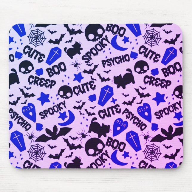 Cute and Fun Purple, Blue and Black Halloween Mouse Mat (Front)