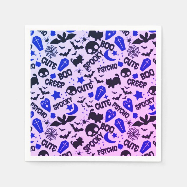 Cute and Fun Purple, Blue and Black Halloween Napkin (Front)