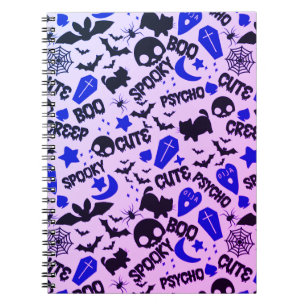 Cute and Fun Purple, Blue and Black Halloween Notebook