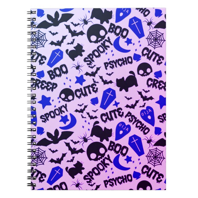 Cute and Fun Purple, Blue and Black Halloween Notebook (Front)