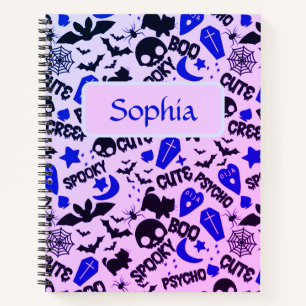 Cute and Fun Purple, Blue and Black Halloween Notebook