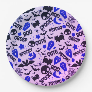 Cute and Fun Purple, Blue and Black Halloween Paper Plate