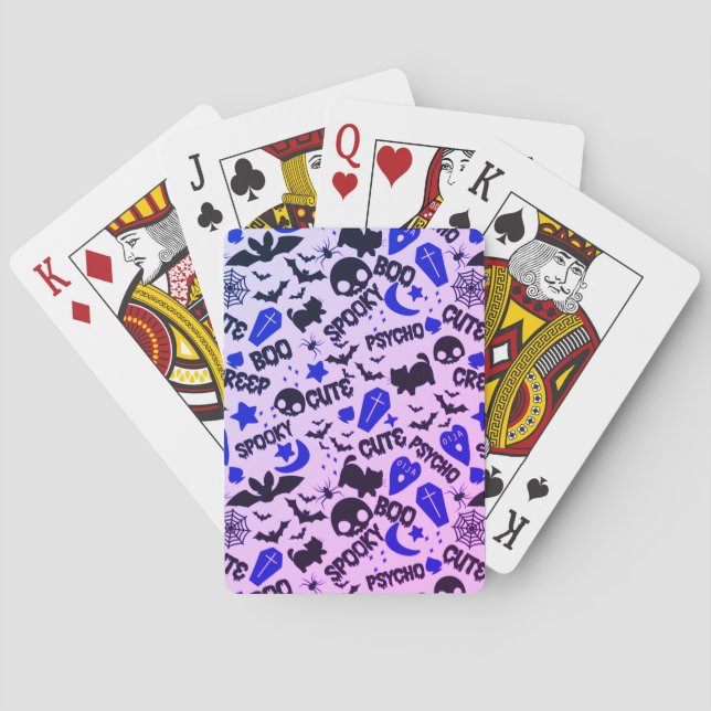 Cute and Fun Purple, Blue and Black Halloween Playing Cards (Back)