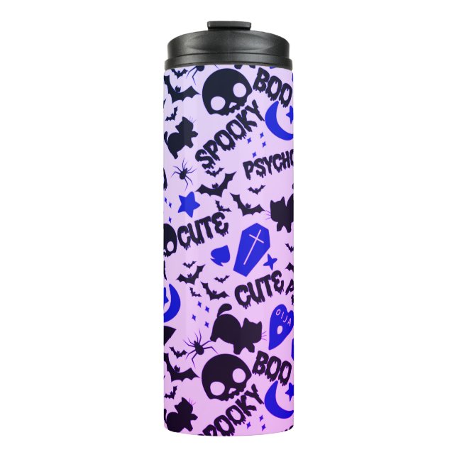 Cute and Fun Purple, Blue and Black Halloween Thermal Tumbler (Front)