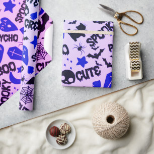 Cute and Fun Purple, Blue and Black Halloween Wrapping Paper