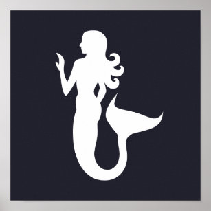 Cute and fun silhouette of a MERMAID   Poster