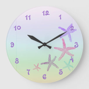 Cute and Fun Starfishes Pastel Large Clock