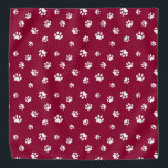 Cute and Fun White Paw Prints Pattern Dark Red Bandana<br><div class="desc">This fun bandanna features cute white paw prints over a rich red background for a fun pop of pawesome! You can also change the dark red background colour and text colours to your favourite.</div>