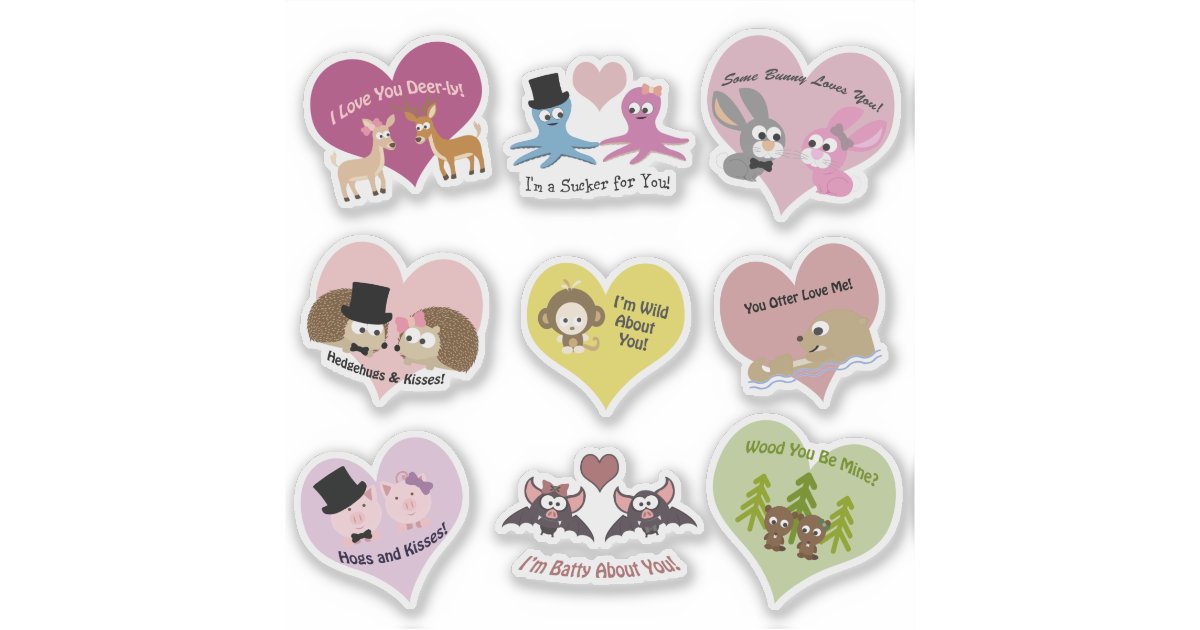 Cute and Funny Animal Love Puns Sticker Set Zazzle