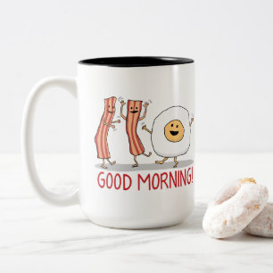 Cute and Funny Bacon and Egg Good Morning Two-Tone Coffee Mug