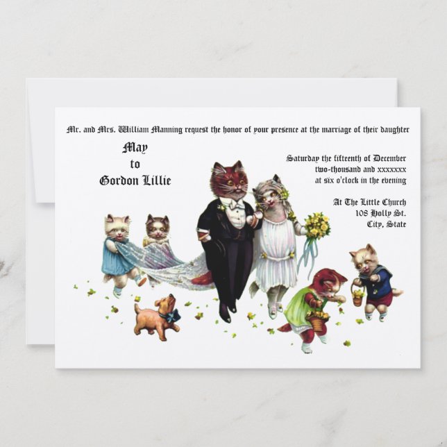 Cute And Funny Bride & Groom Wedding Cats Invitation (Front)