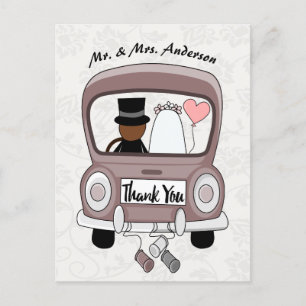 Cute and funny cartoon just married car invitation postcard