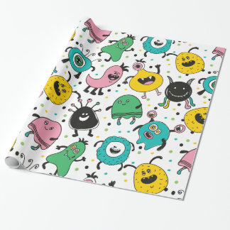 Cute and funny cartoon monster pattern wrapping paper