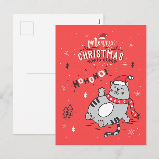 Cute and Funny Cat Christmas joyful Greetings Holiday Postcard (Front/Back)