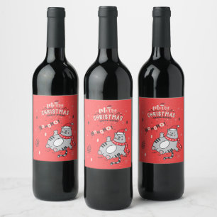 Cute and Funny Cat Christmas joyful Greetings Wine Label